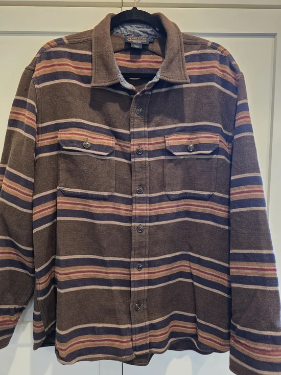 Pendleton Brown Striped Button-Up Shirt Jacket - Picture 1 of 4